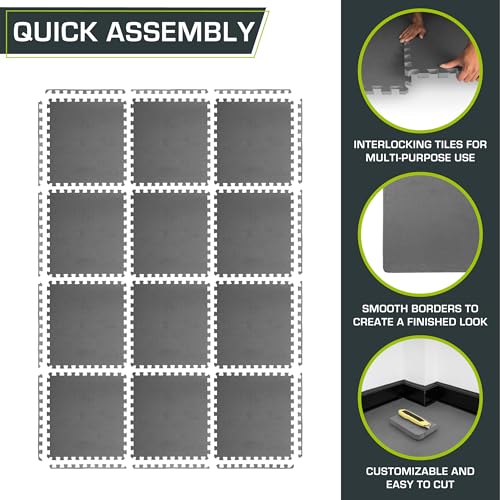 Image of ProsourceFit Weaved Pattern Extra Thick Exercise Puzzle Mat 1-inch, EVA Foam Interlocking Tiles for Protective, Cushioned Flooring for Home and Gym Equipment; Gray, 48 SQ FT, 12 Tiles