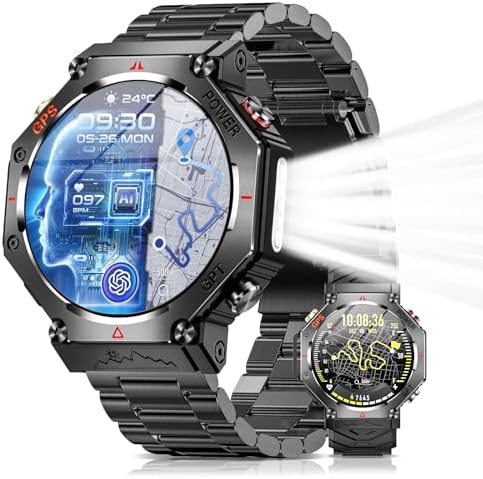 （12:00時点） スマートウォッチ【GPS内蔵 CHATGPT搭載】Bluetooth5.3通話 LINE/メッセージ通知 100＋運動モード GPS運動記録 3ATM防水 スポーツウォッチ 長持ちバッテリー DIY文字盤 腕時計 歩数計 遠隔撮影 音楽制御 腕上げ点灯 アラーム 懐中電灯 ストップウォッチ 音声アシスタント 天気予報 iPhone/アンドロイド対応 付属ベルト2本（ブラック）