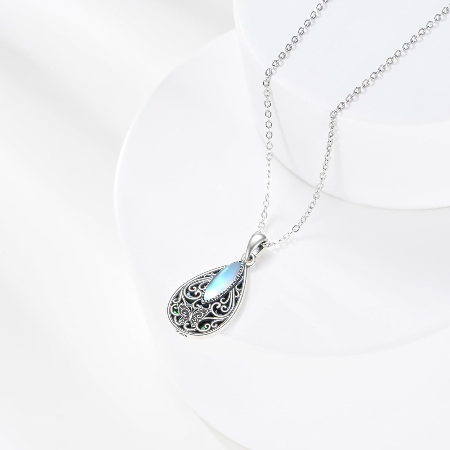 Filigree Moonstone Necklace 925 Sterling Silver Bohemian Irish Celtic Necklace Abalone Shell Filigree Jewelry Gifts For Women - Image 4