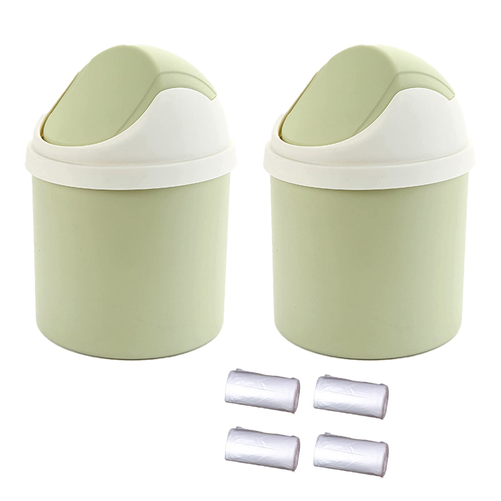 ZGWANSUI 2Pcs Desktop Trash Can with Swing Lid & 120 Trash Bag, Mini Countertop Trash Can for Desk, Tiny Cute Garbage Can, Small Waste Bin for Tabletop Counter Top Vanity Home Office Car, Green