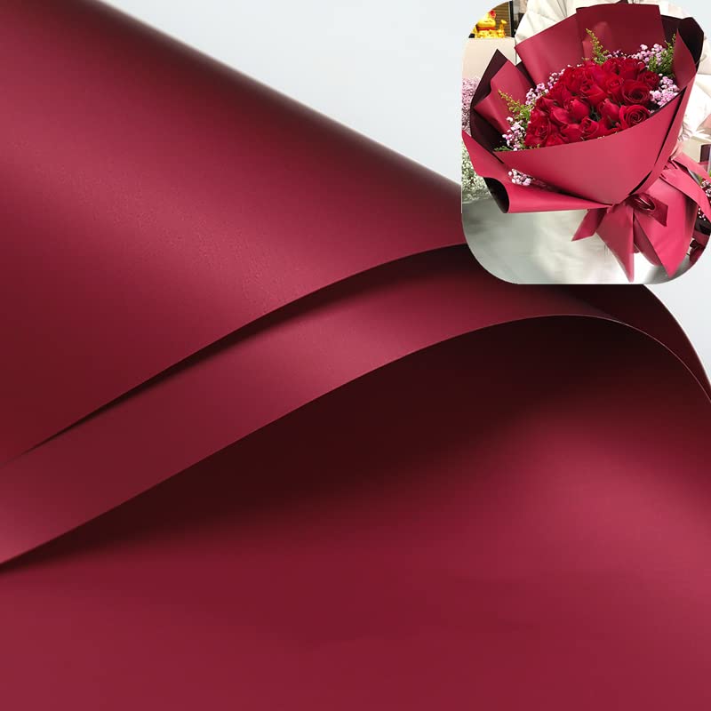 XICHENXICHEN 20 Sheets/Korean style waterproof Colors Flower Wrapping Paper,Florist Bouquet Paper,DIY Crafts,gift wrapping paper ouya paper58 x 58cm/22.8x 22.8 inch (Wine red)