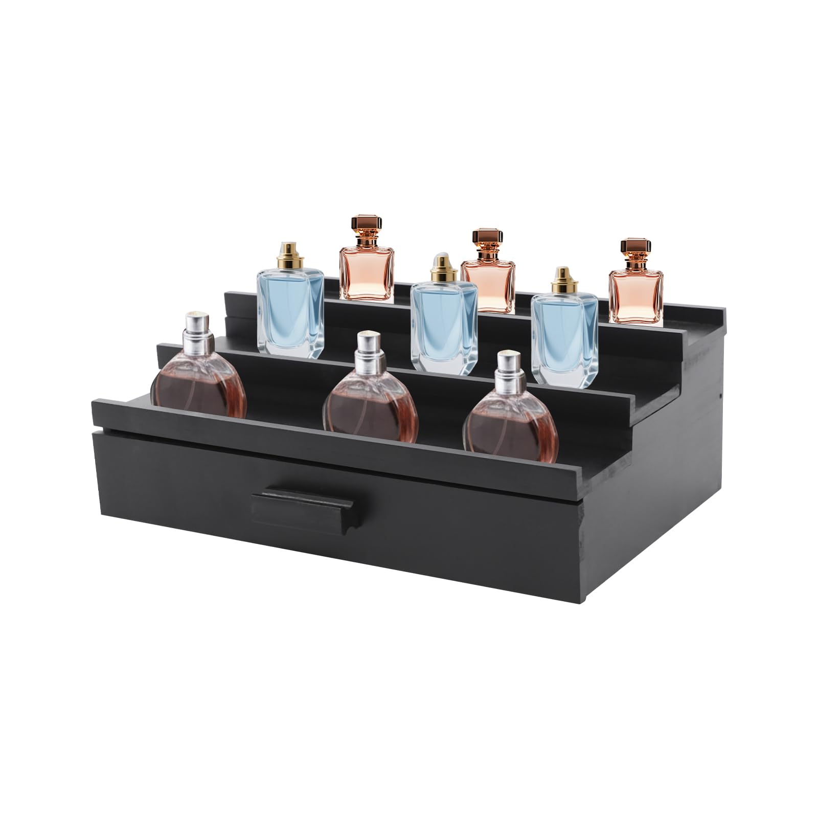 Organizer na perfumy, 3 poziomy, drewniany, regał na perfumy z szufladą | Uchwyt organizera, stojak z ukrytą przegródką, 32 x 21,84 x 10,41 cm, regał wystawowy na perfumy, figurki, lakier do paznokci