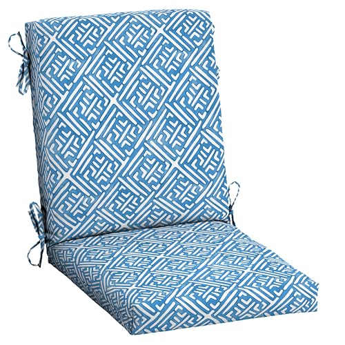 Image of Arden Patio Dining Outdoor Chair Cushions, 20x44, Rain-Proof Seat Pad, Fade-Resistant Outdoor Cushion Amalfi Blue Tile