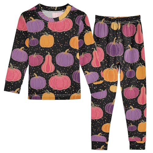 Pajama Sets Long Sleeve Pumpkin Colorful Pattern Soft Comfy Sleepwear 2 Piece PJS 3-8T
