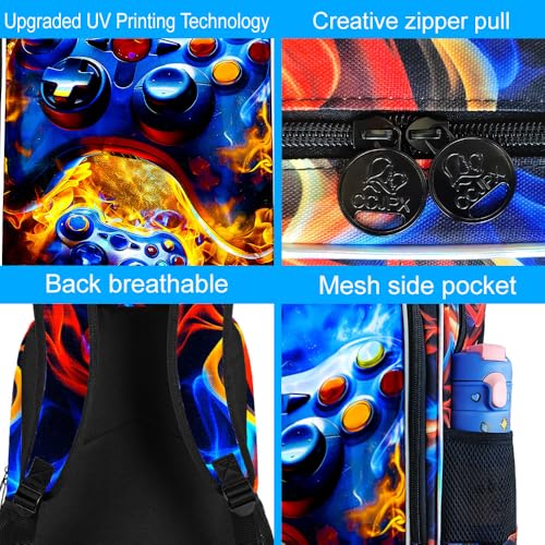 Image of 17 inch Gamer Backpack, Boys Kids Bookbag with Lunch Box, 3Pcs School Backpacks for Elementary Preschool Kindergarten (Fire Red)