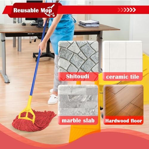 Image of Heavy Duty Commercial String Mop Heads, 3 Pack Cotton Red Mop Head Replacement, Machine Washable Industrial Mop Head Refills for Janitorial, Restaurant, Warehouse & Office Floor Cleaning