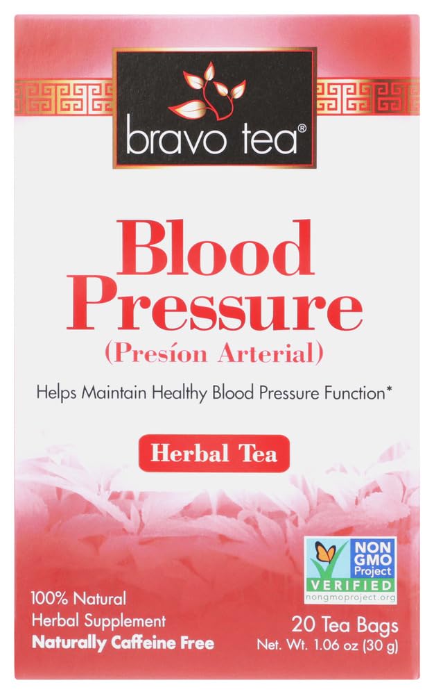 Bravo Tea Blood Pressure Herbal Tea, Naturally Caffeine Free, 100% Natural, No Artificial Flavors or Preservatives, Vegan, Gluten Free & Non-GMO, 20 Tea Bags (Pack of 6)