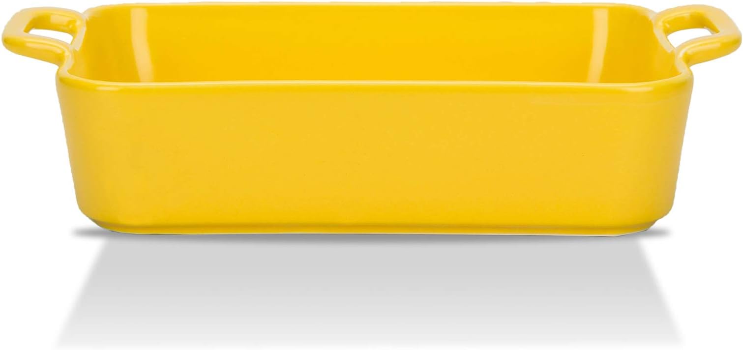 MDZF SWEET HOME Ceramic Baking Dish for Oven Individual Roasting Lasagna Pan Small Casserole Bakeware with Handle Rectangular Dish, Yellow