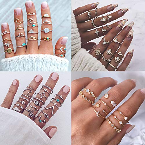 Futimely 62-101Pcs Vintage Knuckle Rings Set Stackable Midi Rings For Women Teen Girls Bohemian Gold&Silver Rings Crystal Joint Finger Rings Set (64Pcs) #TOP1