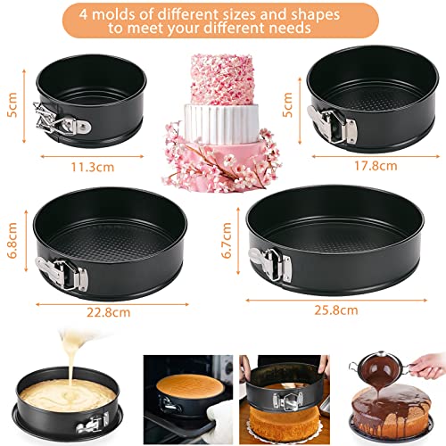Amzeeniu Tortiera Rimovibile 4 Pezzi Ø 12/18/23/26 cm,Professionale Teglia da Forno Rotonda Springform con Rivestimento Antiaderente Torte in Acciaio al Carbonio Cake Pan per Pane e Formaggio - immagine 3