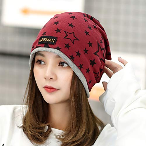 Bonnet tricoté pour femme de style casquette double couche à motif étoiles
