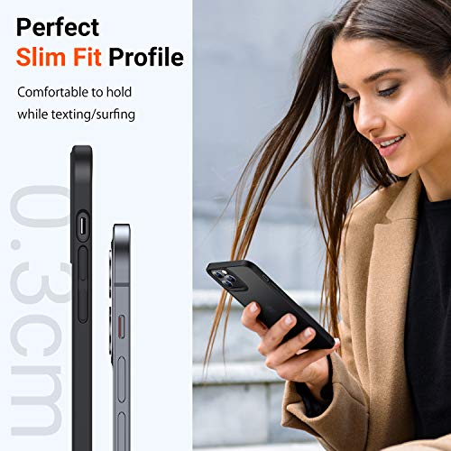 Torras Shockproof Compatible For Iphone 12 Case For Iphone 12 Pro Case, [Military Grade Drop Tested] Translucent Matte Hard Pc Back With Soft Silicone Edge Slim Protective Guardian, Black #TOP5