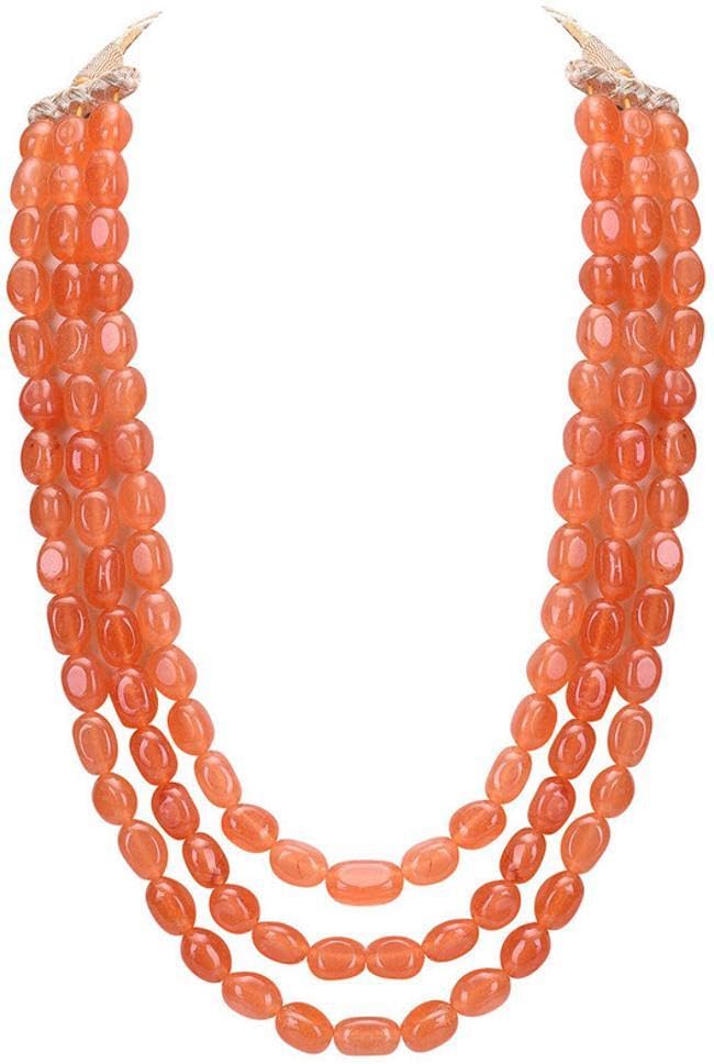 AAMRAPALI | Orange Jade Beaded Necklace for Women, 3-Line Handcrafted Stone Jewelry, Boho Chic Style AAMRAPALI | Orange Jade Beaded Necklace for Women, 3-Line Handcrafted Stone Jewelry, Boho Chic Style