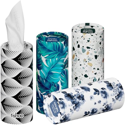 tishoo Hyaluronic Acid-Infused 4-ply Ultra Luxury Tissues | for Car Cup Holders Home & Travel | 4 Tubes x 40 Sheets | Mixed/Mayfair