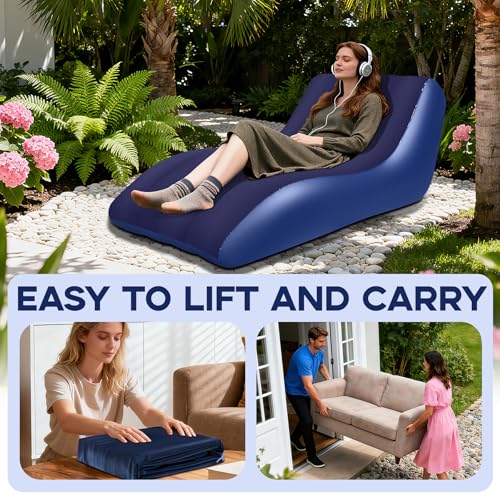 Silla Inflable RovPool para Adultos con Superficie Aterciopelada, Color Azul miniatura 5