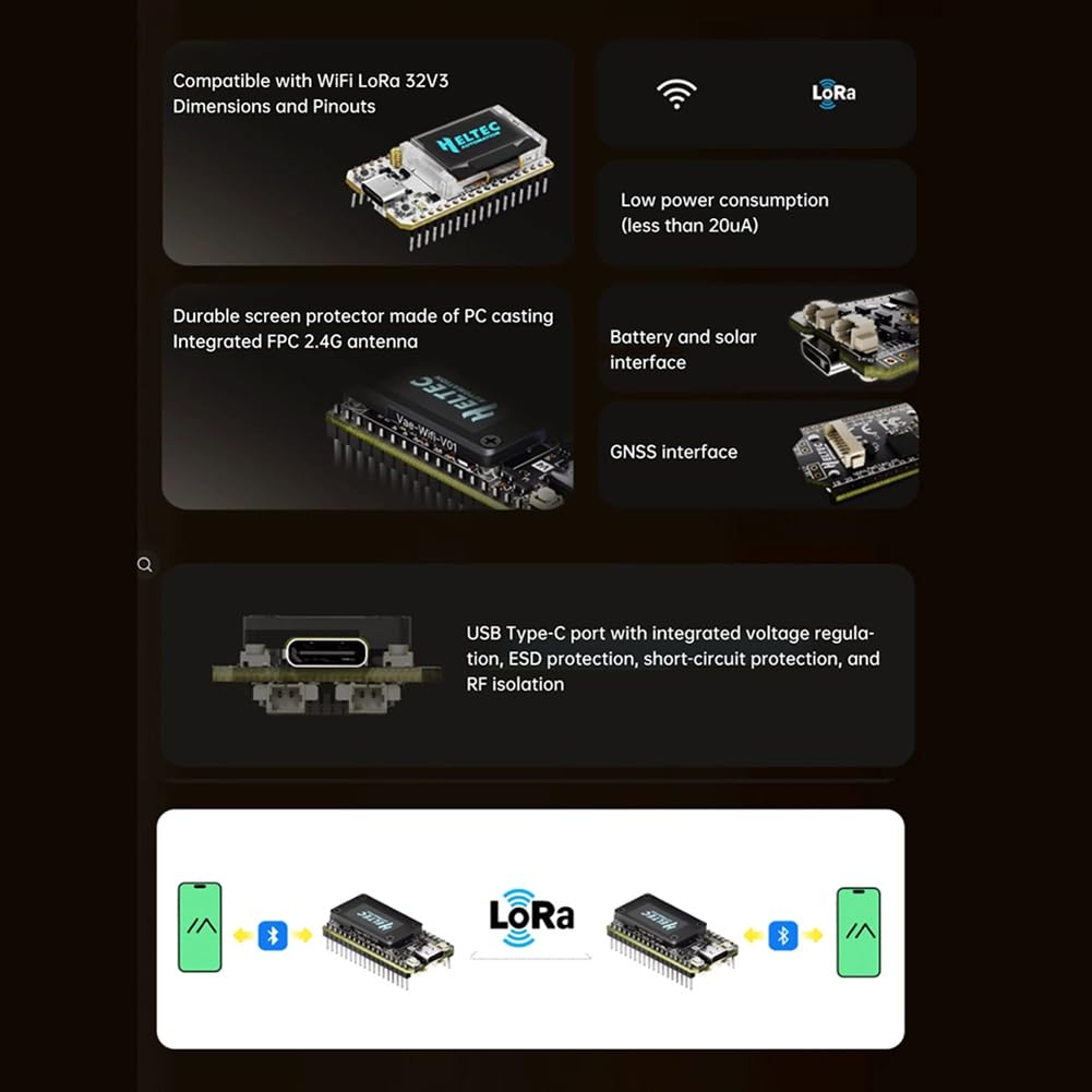 Kit de Développement Meshtastic Heltec WiFi Lora 32 V4 Meshcore - SX1262 avec Boîtier D'Antenne Module Maillé Alimenté par Énergie Solaire A