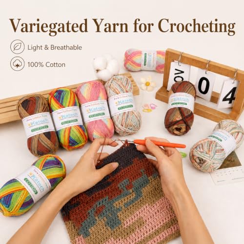 Image of Katech 1OO% Variegated Cotton Yarn for Crocheting-2 Sport Weight Baby Yarns