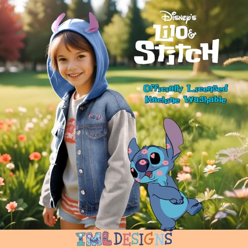 Image of Disney Lilo & Stitch Minnie Mouse Girl's Hoodie Jean Jacket with Ears - Fashion Hooded Denim Jacket for Kids