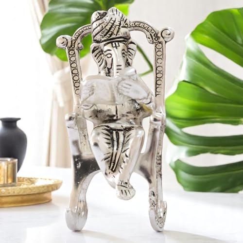 Image of KridayKraft Metal Chair Ganesh ganpati Idol with Reading Ramayan Home Decoration and Gifts for Your Love Once