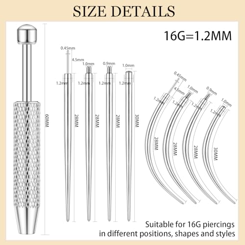 Piercing Taper Insertion Tool Piercing Ball Grabber Tool Kit 14G 16G 18G 20G Body Piercing Changing Tool Internal/External Threaded/Push In Piercing Threader Tool for Ear/Nose/Navel/Lip4