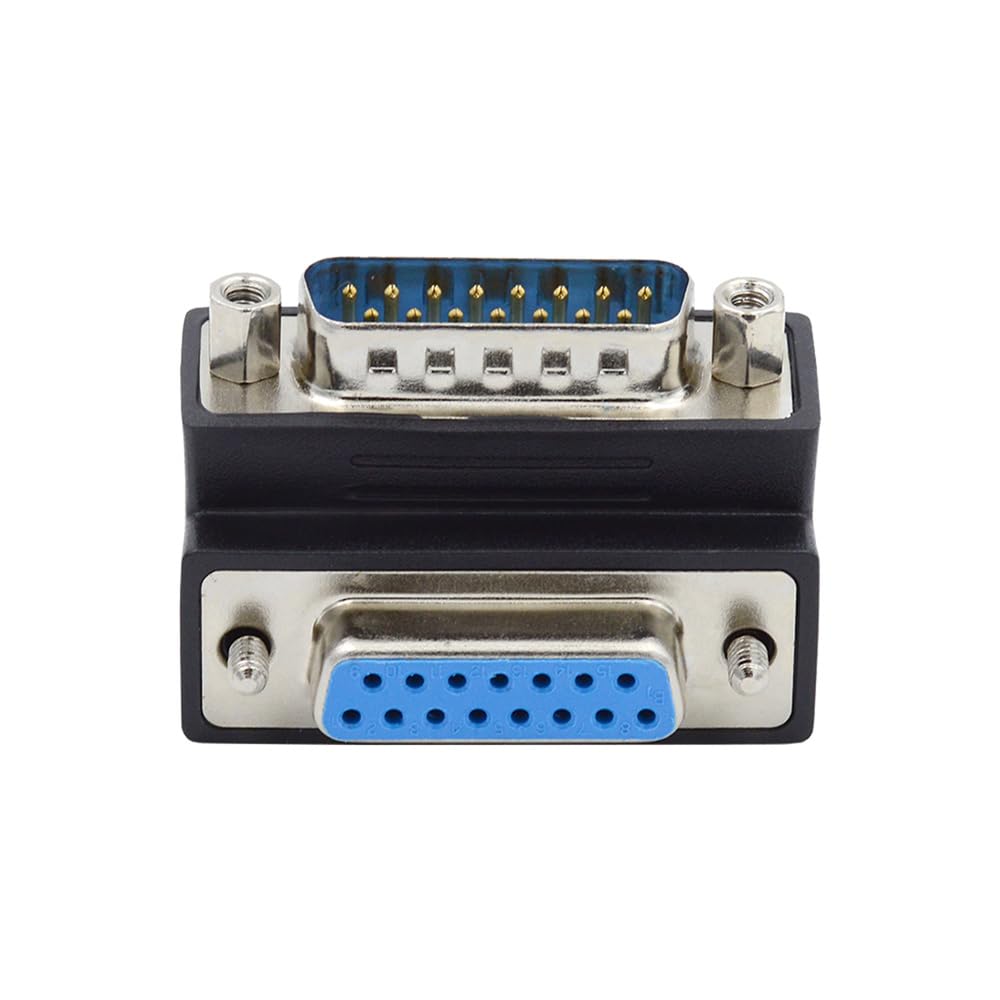 xiwai DB15 Serial Adapters D-SUB 15-pin RS232 D-subminiature Adapter Male to Female with Screw Nuts DB Connector Down 90 Degree Angled