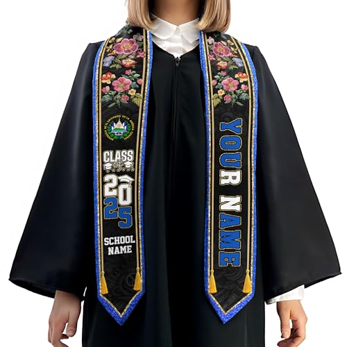 MonkeyVan Custom Salvadoran Graduation Stole 2025,Personalized El Salvador Flag Graduation Sash,Salvadoran American Stole S30