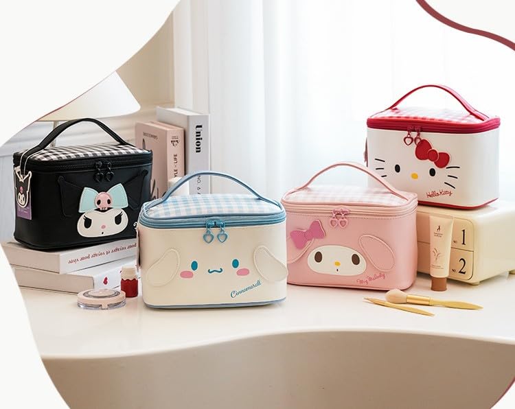 Kuromi PU Cosmetic Bag Makeup Pouch Travel Portable Vanity Case Organizer with Handle - Black4