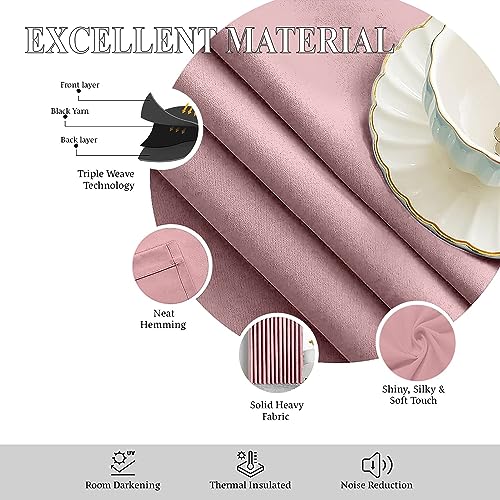 Image of Triple Pinch Pleated Blackout Curtains Thermal Insulated Room Darkening Curtains for Bedroom /Livingroom Pack of 2 Panels, Tiebacks, Hooks (Baby Pink)