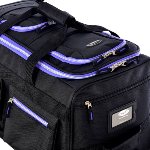 Olympia 8 Pocket Rolling Duffel Bag, Black/Purple, 22 inch