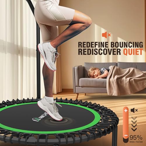 Image of ANCHEER Fitness Trampoline,40 inch /48 inch Bungee Rebounder with Adjustable Handle | 450-550 LBS Capacity /Waterproof & UV-Resistant Materials Indoor & Outdoor Use /Low-Noise Bungee System /Home Cardio Workout