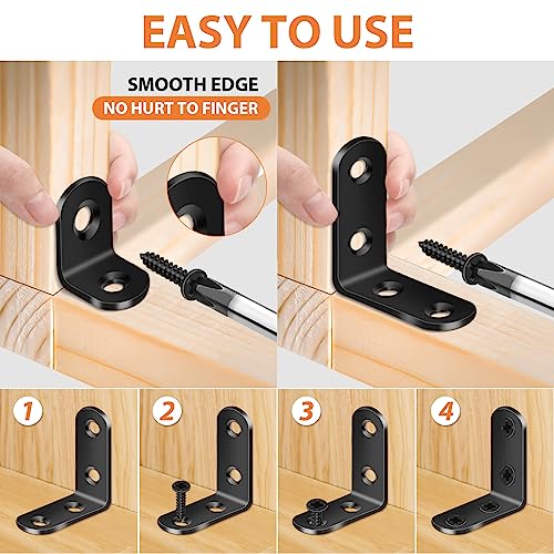 32PCS L Corner Brackets, MAPVOLUT Black Heavy Duty L Brackets for Shelves with 100PCS Screws, Metal Right Angle Shelf Bracket, Metal Corner Brace for Wood Furniture (1.57x1.57in/0.79x0.79in) - Thumbnail 5