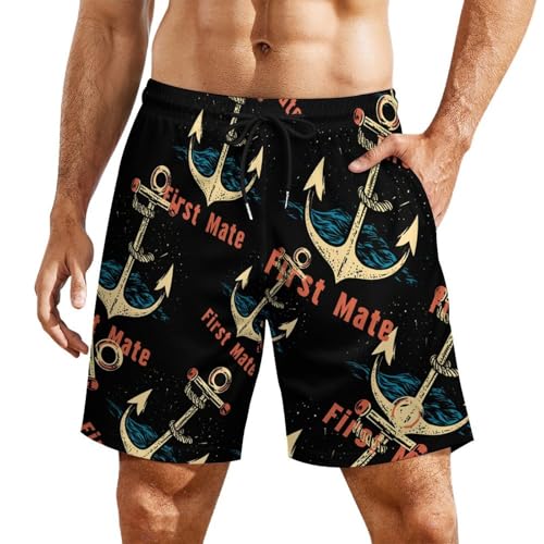 First Mate Anchors Mens Swim Trunks with Quick-Drying Lining Beach Shorts for Outdoor Sports