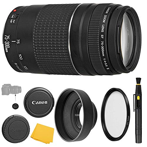 Canon EF 75-300mm f/4-5.6 III Lens + UV Filter + Collapsible Rubber Lens
