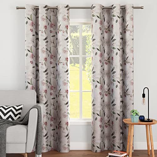 Encasa Homes Door Cortinas (7 ft, 2 Paneles, 113x213 cm) I Semiopacas 85% Oscurecimiento de la habitación i Estampados Florales y geométricos I 6 Ojales I Reductores de Sonido y Calor - F1 Neutral