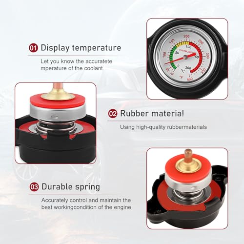 Jewkot 1 PC Car Fuel Tank Cap, 1.8 Bar Alloy Silicone Material Measure Temperature Maintain Water Level Balance Fuel Tank Cap, Safe Travel Accessory, Compatible with Cars, Off-road vehicles (Black)