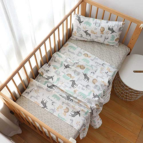 3 Piece 100% Cotton Toddler Sheet Pillowcase Set For Boys And Girls,Include Fitted Sheet,Top Sheet And Envelope Pillowcase,Cute Cartoon Pattern,Soft Skin-Friendly Breathable (Animals) #TOP6