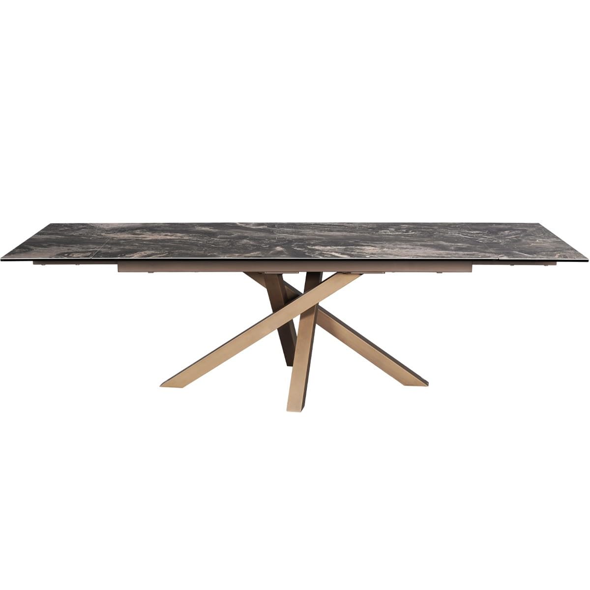 HOMIFAB Table à Manger rectangulaire Extensible 8/10 pers. en céramique Effet Marbre Brun et piètement Bronze 180/260x98 cm - Molina