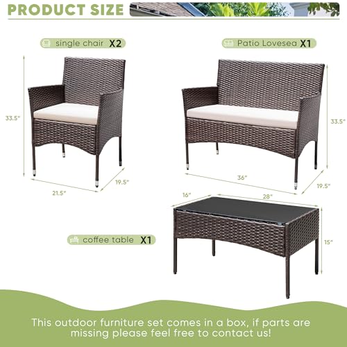 Greesum Patio Furniture 4 Pieces Conversation Sets Outdoor Wicker Rattan Chairs Garden Backyard Balcony Porch Poolside Loveseat With Cushion And Glass Table thumb #2