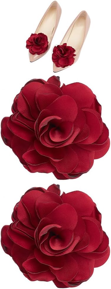 1 Pair Red Flowers Shoe Clips Wedding Shoe Buckles Bridal Removable Shoe Clips Shoe Buckle Charm Bag Clothing Hair Decorations for Women Hairpin Brooches Party Heels Flats Pumps Craft