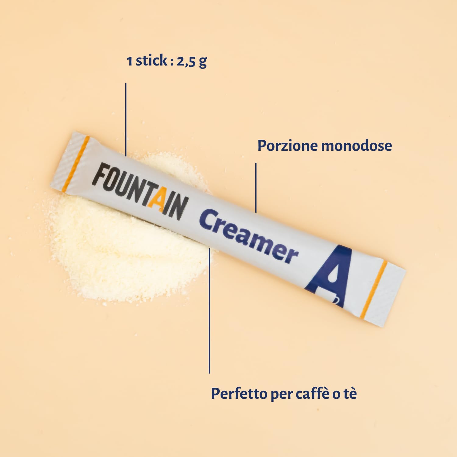 Fountain – Bustine di latte in polvere – Monodosi da 2,5 g in una scatola dispenser – per una tazza di caffè o tè – 2,5 g × 600 bustine