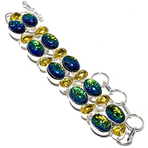 Bracelet en opale triplet bleue et citrine fait main, un trésor de féminité