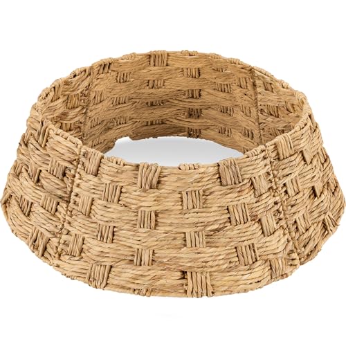 Best Choice Products 42in Christmas Tree Collar, Basket Woven Hyacinth 3-Piece Holiday Rattan Tree Skirt Accessory for Home w/Cord Cut-Out - Natural