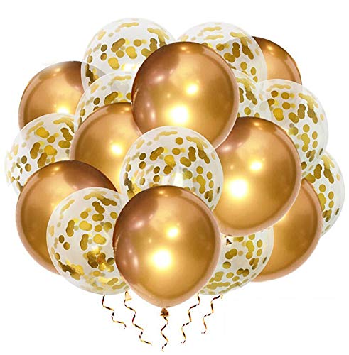 Confetti Balloons & Chrome Glitter Baloons 12" Inches For Party Decorations Wedding, Baby Shower,Birthday, Valentines Day Gold Color Pack of 30
