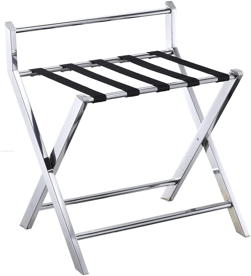 bingomiynhg Portaequipajes para habitación de huéspedes, Soporte Plegable para Maleta, Soporte para Maleta con Respaldo, Correa de Nailon de Acero Inoxidable, Estante para Colocar en la Percha