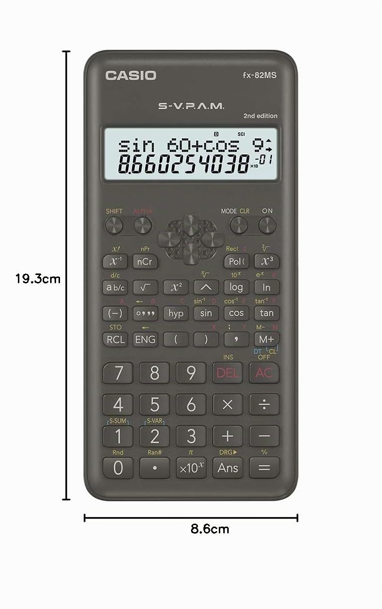 Casio fx-82MS Poche Calculatrice scientifique Noir calculatrice - Calculatrices (Poche, Calculatrice scientifique, 12 chiffres, 2 lignes, Batterie/Pile, Noir)