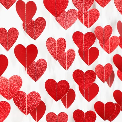 Red Heart Romantic Party-Decorations Garland - 62FT Glitter Special Night...
