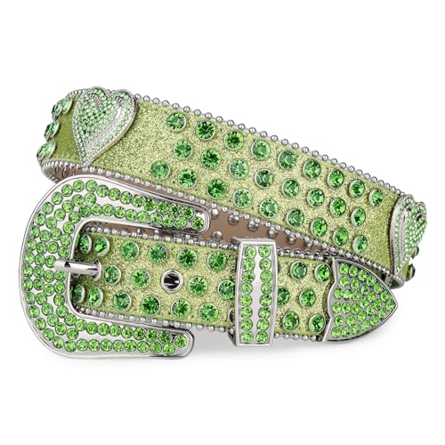 TINIDI Rhinestone Belt for Men Women Western Bling Heart Crystal Diamond Studded Leather Belts for Jean Pants