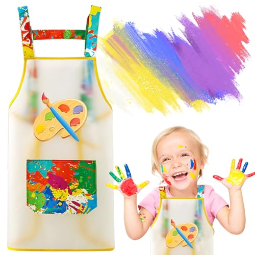 COYUN 1 pcs Bata Pintura Niños, Delantal Niño, Delantal para niños con bolsillos, delantal de pintura para escuela, impermeable para manualidades, pintura, hornear, cocinar, niñas y niños