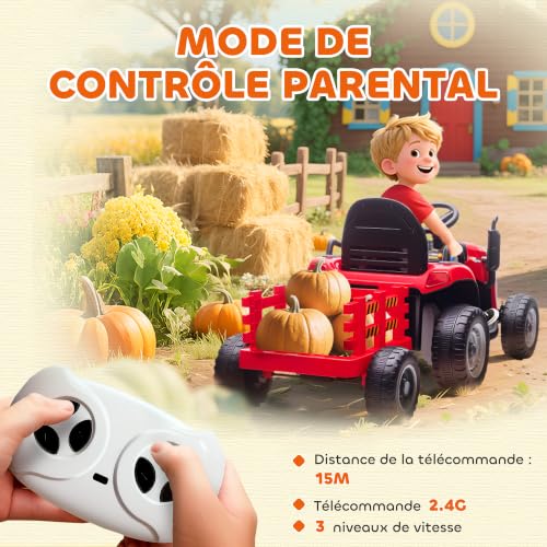 Tracteur Électrique Enfant Avec Remorque Amovible Et Télécommande Nombreux Effets - vue 6