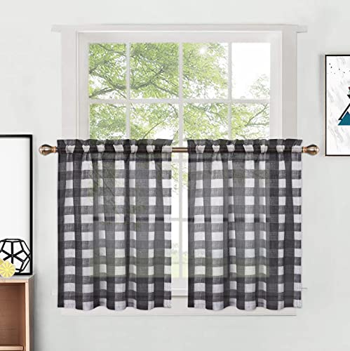 Landhaus Vorhänge Mit Karo-Muster – 80x120 Cm, Blickdicht, 2 Stück Inkl. Raffhalter, Blau